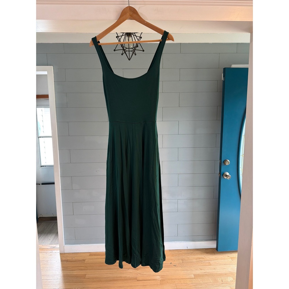 Reformation Jeans Forest Green Tencel Midi Dress with Pockets Size S